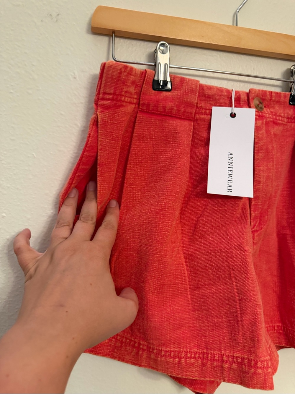 Annie Coral-Red High Waist Pleated Shorts - Picture 3 of 5